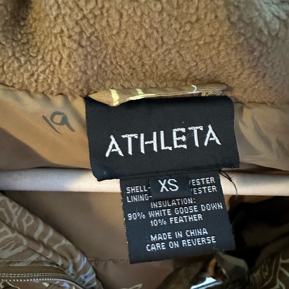 Athleta Womens Abstract Small Goose Down Winter Puffer Coat Jacket Zip off Hood - Picture 9 of 16